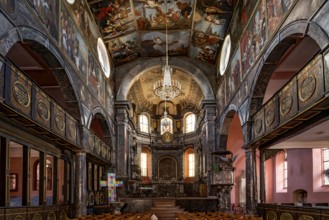 Union Church, interior with choir, pulpit, painting on canvas, riding choir, historic old town,