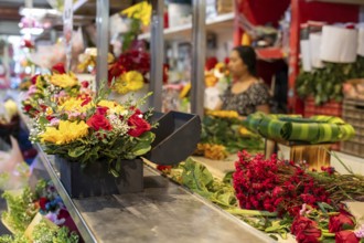 Oaxaca, Mexico, Flowers being sold on Valentine's Day at the Benito Juarez Market. Opened in 1894,