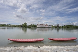 View of Neuhaus Castle seen from Schärding, in front the river Inn, Schärding, Lower Austria,