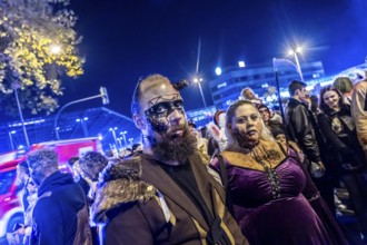 The Zombiewalk in Essen, on Halloween several hundred people, some dressed as scary zombies,