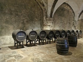 Wine cellar in Eberbach Abbey, Erbach Abbey, former Cistercian abbey near Eltville am Rhein, Hesse,