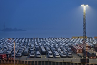 Parking space for import vehicles, hundreds of Hyundai Ioniq, electric cars, waiting for onward