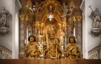 Interior view of the main altar with painting St John on Patmos by Johann Baptist Zimmermann,