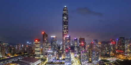 Shenzhen skyline with skyscrapers city centre downtown panorama at night in Shenzhen, China, Asia