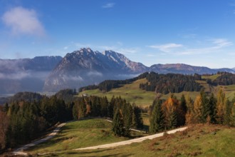 View from the Moosegg high plateau to the Hoher Göll, Golling, Osterhorn group, Salzburg province,