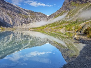 Morning light at Nigardsbrevatnet, lake at the glacier tongue Nigardsbreen, Jostedalsbreen, autumn,