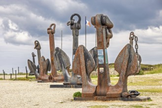 Anchors from old French navy ship from world war II at a memorial site on the french coast,