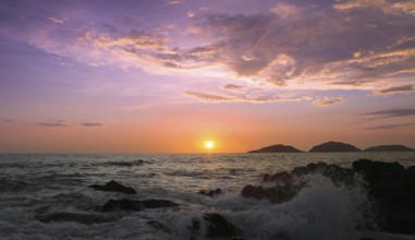 Mazatlan beaches, sunsets and scenic slow motion ocean swells and waves near Malecon sea promenade