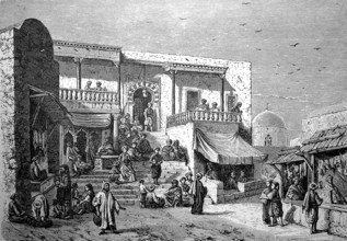 Coffee house in Arabia in 1870, Historical, digital reproduction of an original from the 19th