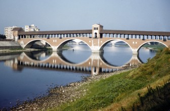 Bridge Ponte Coperto, river Ticino, Pavia, Italy 1959