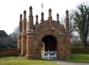Built circa 1549 an unusual Tudor gatehouse. Erwarton Hall, Suffolk, England, UK