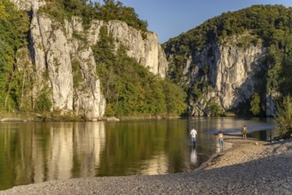 Danube beach at the Weltenburger Enge, Danube gorge near Weltenburg, Bavaria, Germany, Europe