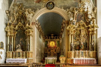 Interior of the monastery church of the Annunciation with main altar and side altars, Baroque,