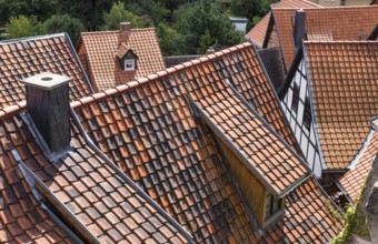 Quedlinburg old town with half-timbered houses, 20/08/2014, Quedlinburg, Saxony-Anhalt, Germany,