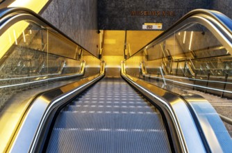 Night shots, Berlin Mitte, escalators and underground station Museumsinsel, Berlin, Germany, Europe