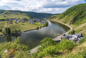 View from Metternich Castle to Beilstein, Ellenz-Poltersdorf and the Moselle, Rhineland-Palatinate,