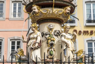 St Peter's Fountain on the main market square in Trier, Rhineland-Palatinate, Germany, Europe
