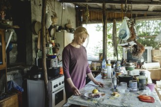 Olena in the house of the Cossack Oleksandr. She comes from Donetsk, her man is friends with