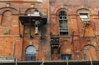 Derelict ruin of Great Grimsby Ice Factory built in 1900, Grimsby docks, north east Lincolnshire,