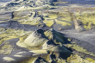 Moss-covered Laki crater or Lakagígar, series of craters, interior highlands of Iceland, Suðurland,
