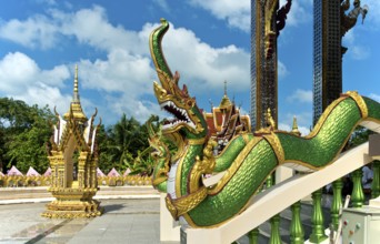 Mythological Naga snake on a banister, Buddhist temple Wat Plai Laem, Koh Samui, Thailand, Asia