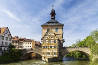 Old Town Hall in the Regnitz and Upper Bridge, Bamberg, Bavaria, Germany, Europe