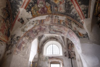Interior, Romanesque frescoes, Old Parish Church of the Assumption of the Virgin Mary, Scena, South