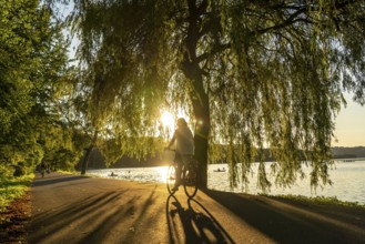 Cycling on Lake Baldeney, around 14 kilometres around the Ruhr reservoir, summer evening on the