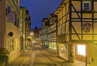 The Lange Straße in the old town centre of Hannoversch Münden with historic half-timbered houses in
