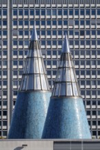 Building of the Federal Network Agency in Bonn, towers, cone of light of the Federal Art Gallery,