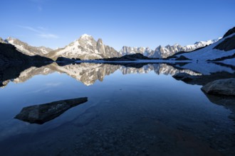 Mountain landscape in the evening light, water reflection in Lac Blanc, mountain peak, Aiguille