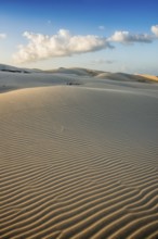 Lonely white sandy beach with dunes, sunrise, Porto Pino, Sardinia, south coast, Italy, Europe
