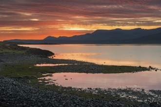After sunset, evening mood, Hvalfjörður or Walfjord, South Iceland, Iceland, Europe