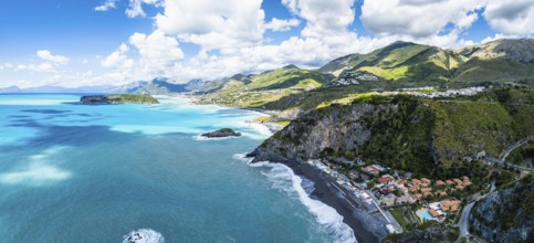 Crawford Beach Marinella from a drone, San Nicola Arcella, Cosenza, Calabria, Italy, Europe