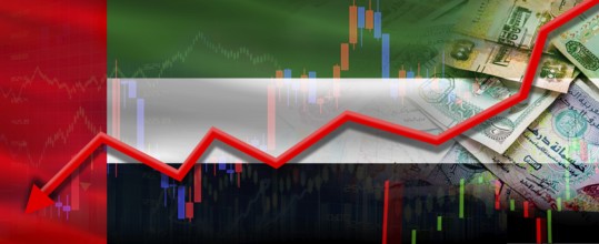 Financial fall of Dubai on economy market. Dubai financial crisis on economic graph