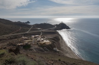 Faro del Cabo de Gata lighthouse, Cabo de Gata nature park Park, Nijar, Almería, Andalusia, Spain,