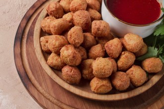 Chicken popcorn, deep fried, nuggets, close-up, rustic, no people