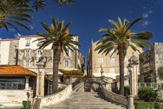 Historic staircase in the old town centre of Korcula, Croatia, Europe