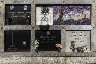 Cemetery, monumental cemetery, urn graves, Morcote, Lake Lugano, Lago di Lugano, Canton Ticino,