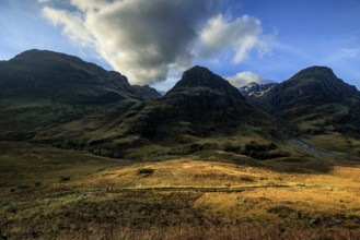Mountain landscape, cloudy mood, autumn, Three Sisters, Glencoe, Scottish Highlands, Scotland,