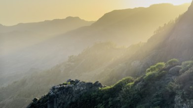 Fog and typical ravine, Barranco, La Gomera, Canary Islands, Spain, Europe