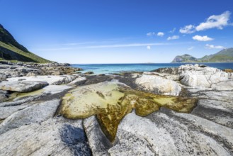 Rocky coast near Myrland, Flakstadoya, Lofoten, Norway, Europe