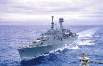 HMS Glamorgan, County-class destroyer naval ship, Atlantic Ocean, Royal Navy, slide dated February