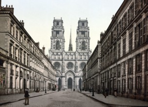 The Rue Jeanne d'Arc in Orleans, France, Historical, digitally restored reproduction from a 19th