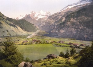 Kandersteg village and Blümlisalp mountain group, Bernese Oberland, Switzerland, Historic,