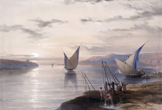 Hager Selsilis, Gebel el-Silsila, Egypt, c. 1850, Historic, digitally restored reproduction from a