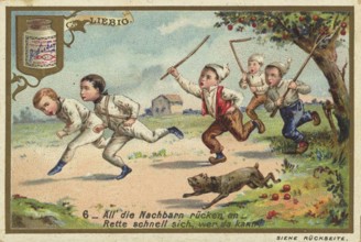Picture series Children as fruit thieves, all the neighbours are moving in, save yourself quickly
