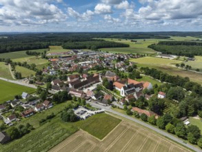 Aerial view of the village of Heiligkreuztal with the cathedral and the former Cistercian nunnery,