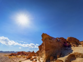 Red rock formations at the ancient petroglyphs in the Atacama Desert, Chile, South America