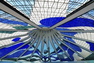 Angels hanging from the stained-glass ceiling, Roman Cathedral of Brasilia or Metropolitan